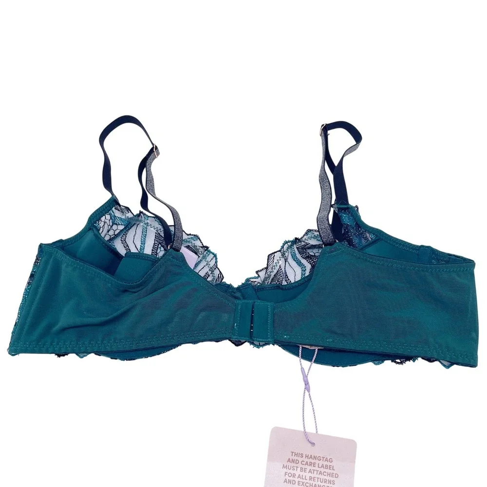 Savage X Fenty Green Metallic Zigzag Mesh Lingerie‎ Underwire Bra Size 36B